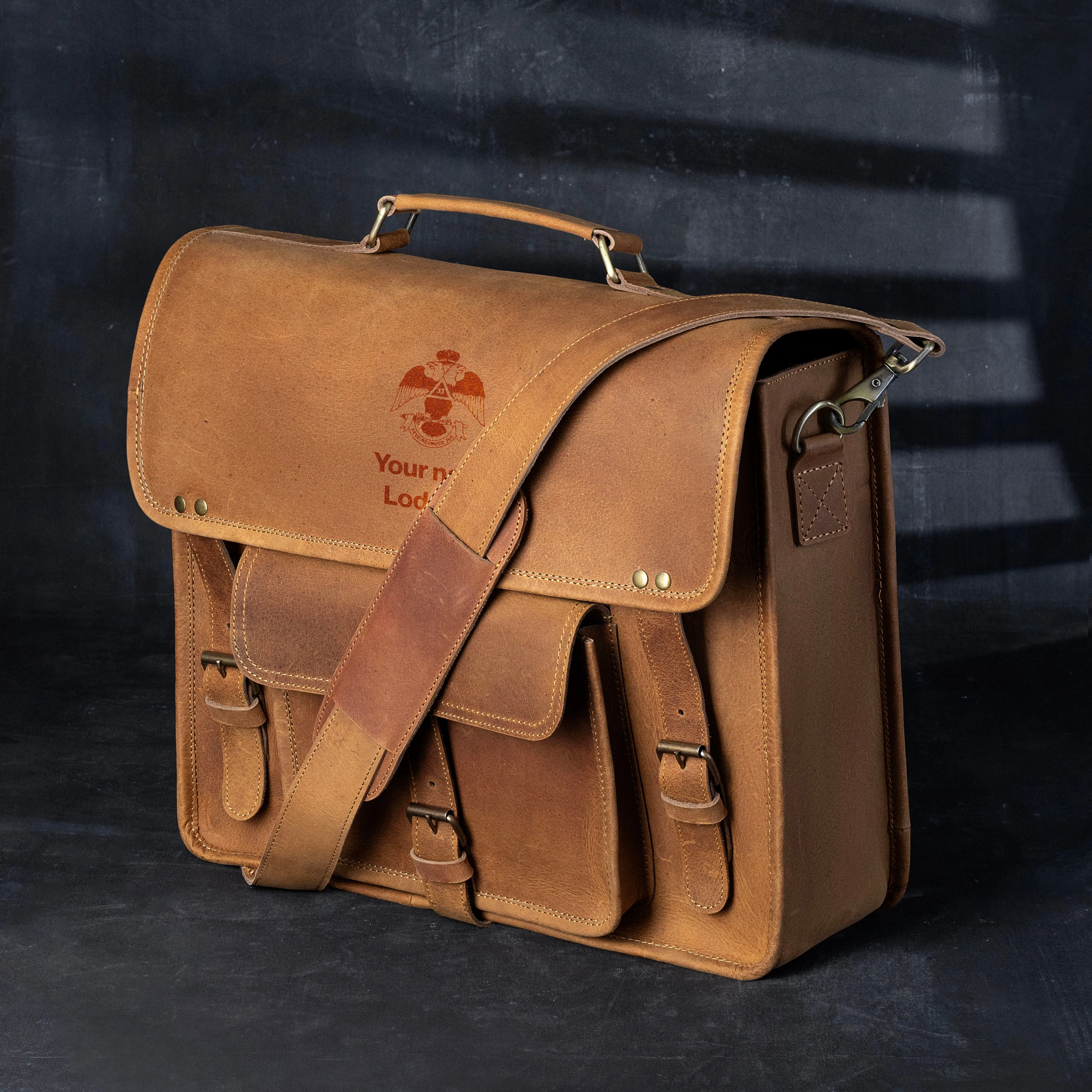 33rd Degree Scottish Rite Briefcase - Wings Down Genuine Cow Leather