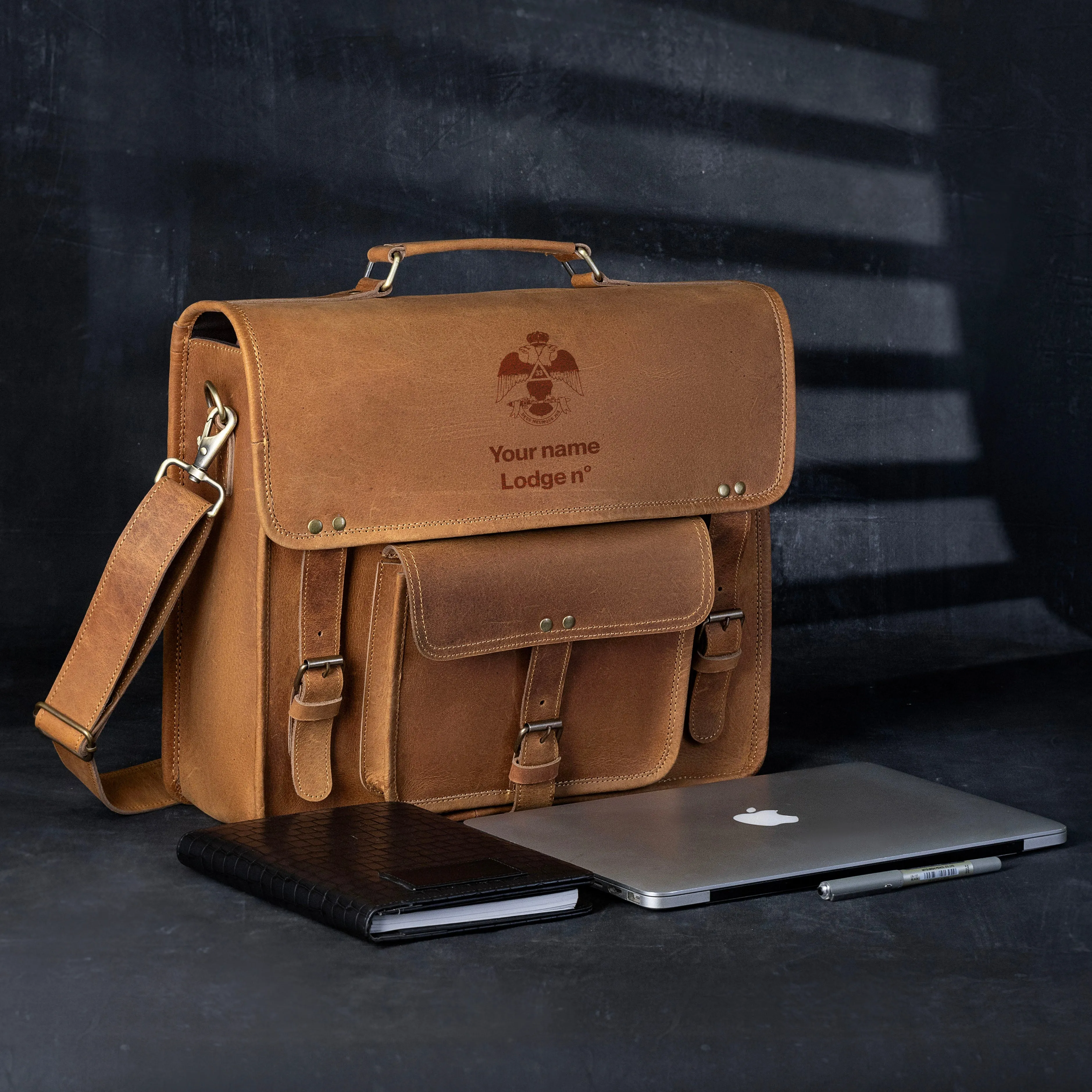 33rd Degree Scottish Rite Briefcase - Wings Down Genuine Cow Leather