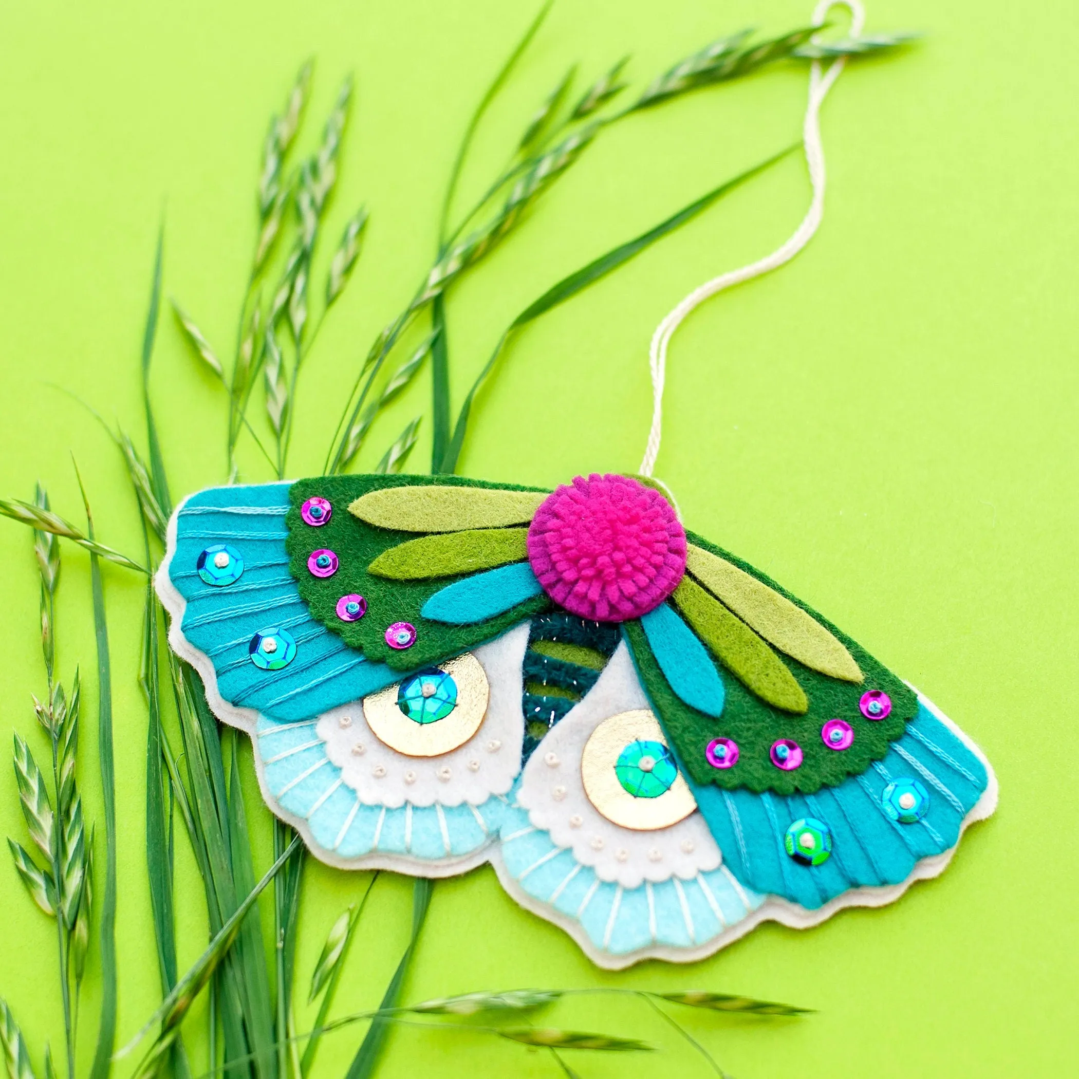 Blue-Winged Moth Wool Felt Ornament PDF Pattern