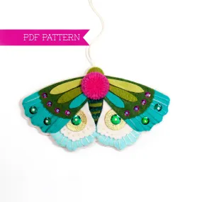 Blue-Winged Moth Wool Felt Ornament PDF Pattern