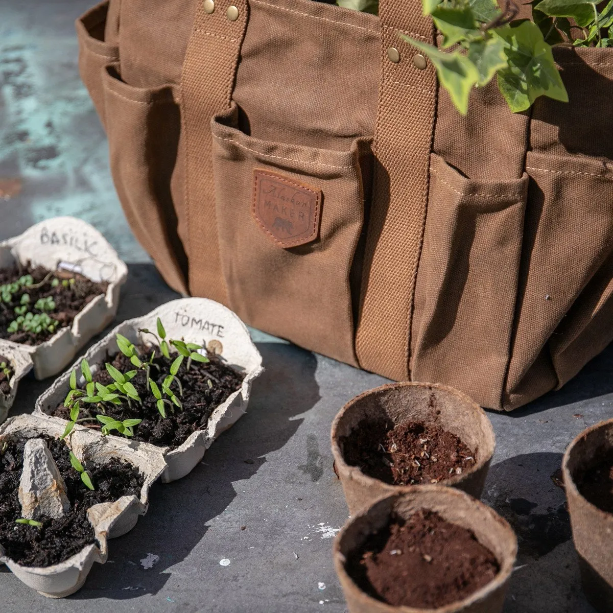 Brown Waxed Canvas Gardening Bag