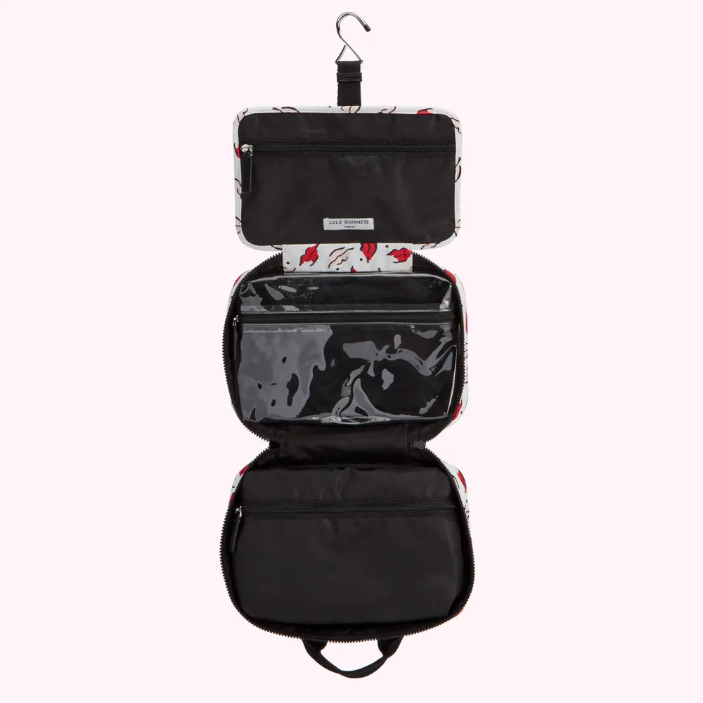 CHALK HANDPAINTED LIP PRINT TRAVEL TOILETRIES BAG