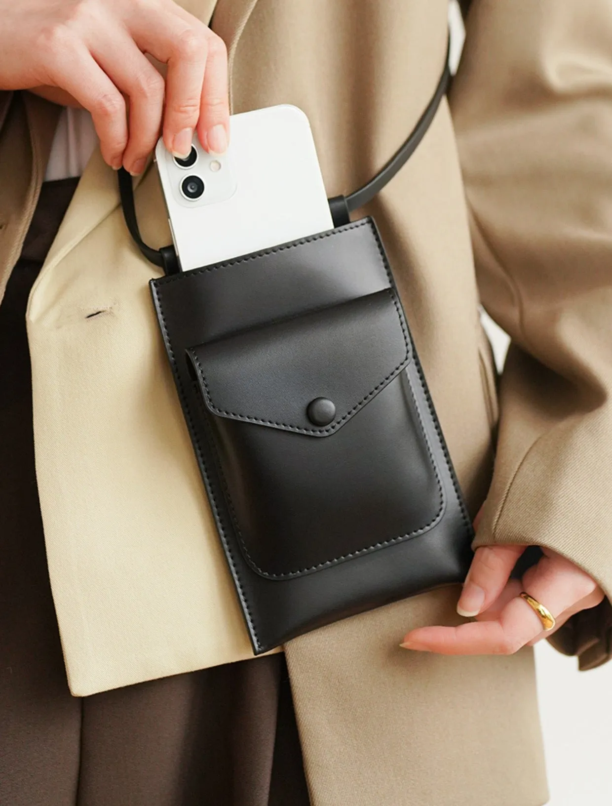 Cute Womens Mini Crossbody Phone Bags Black Leather Shoulder Bag