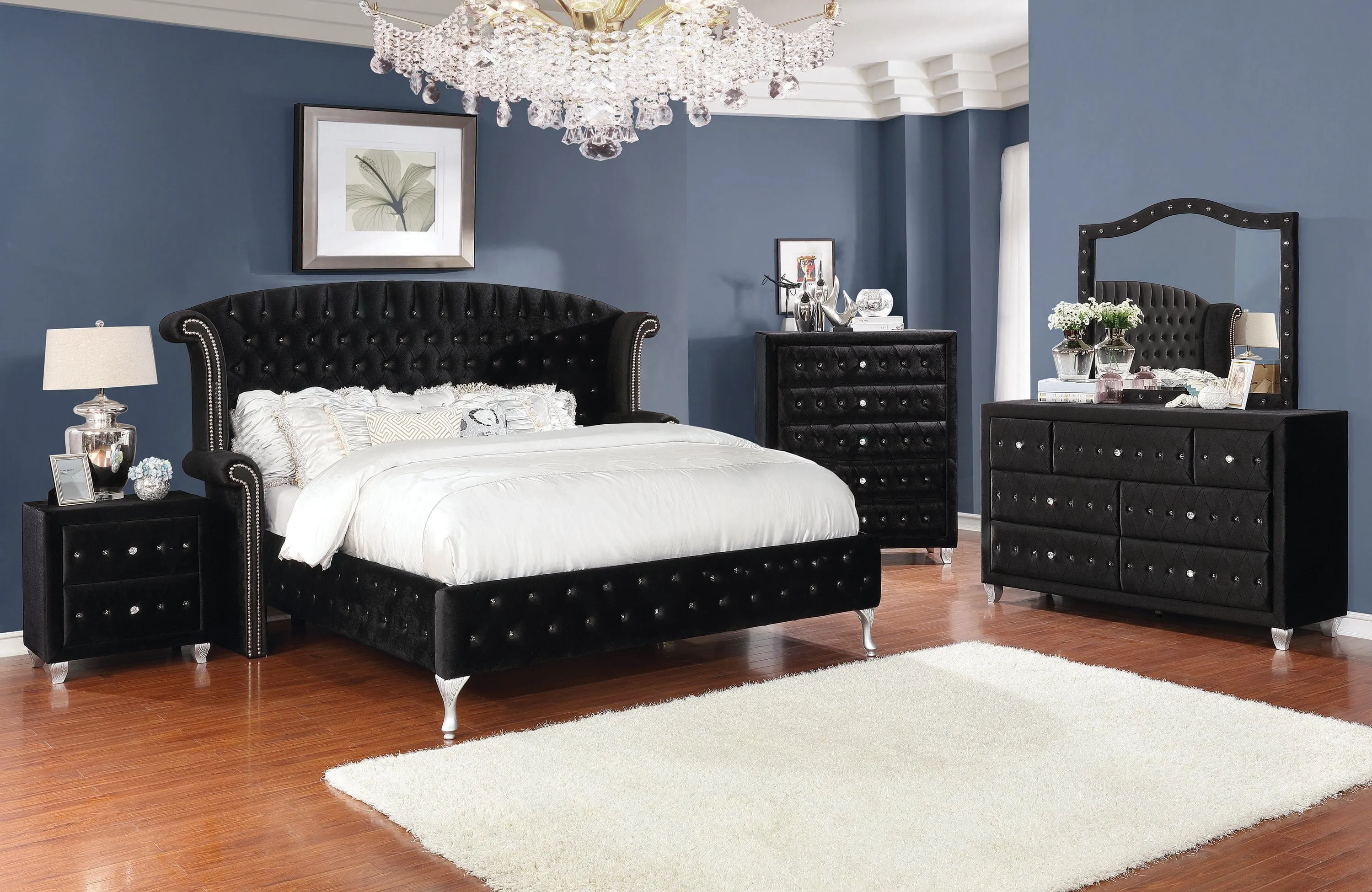 Deanna Eastern King Tufted Upholstered Bed Black Collection:  This King Bed Makes A Dramatic Statement In A Master Bedroom, It's Design Is Simply Exquisite, The Stunning Bed Shows Off Your Sophisticated Sense Of Style: Deanna SKU: 206101KE