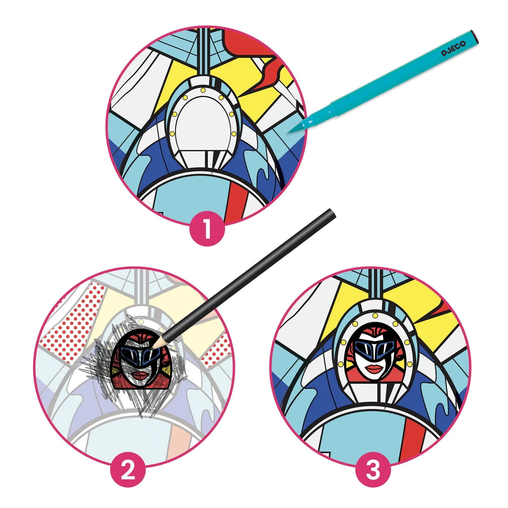 Djeco Superheroes Transfer Colouring Kit Inspired by Roy Lichtenstein  DJ09376