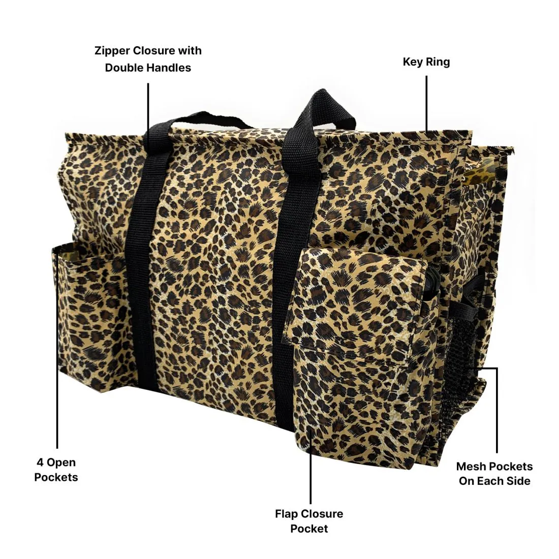 Empire Cove Womens 3 Piece Gift Set Leopard Tote Bag Cosmetic Bag Pouch Mirror
