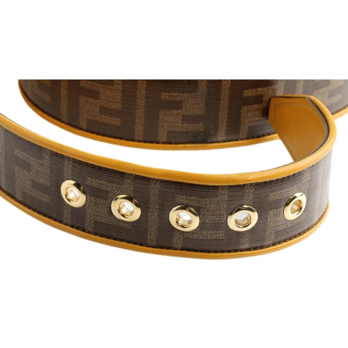 Fendi FF Logo Zucca Brown Yellow Leather Trim Belt 7C0400 Size 100/40