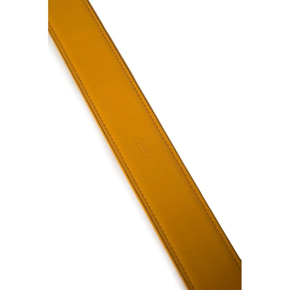 Fendi FF Logo Zucca Brown Yellow Leather Trim Belt 7C0400 Size 100/40