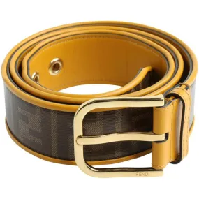 Fendi FF Logo Zucca Brown Yellow Leather Trim Belt 7C0400 Size 100/40