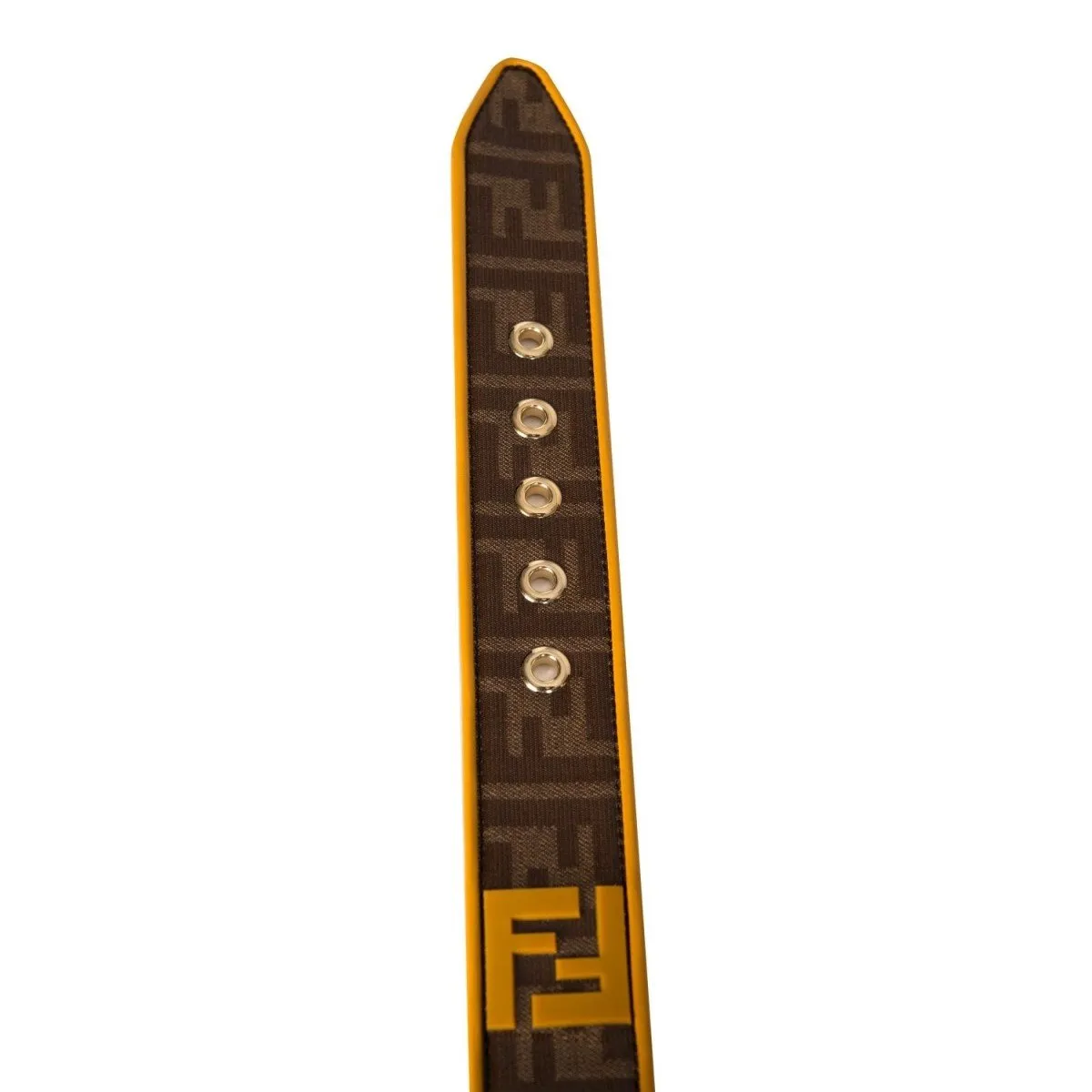 Fendi FF Logo Zucca Brown Yellow Leather Trim Belt 7C0400 Size 100/40