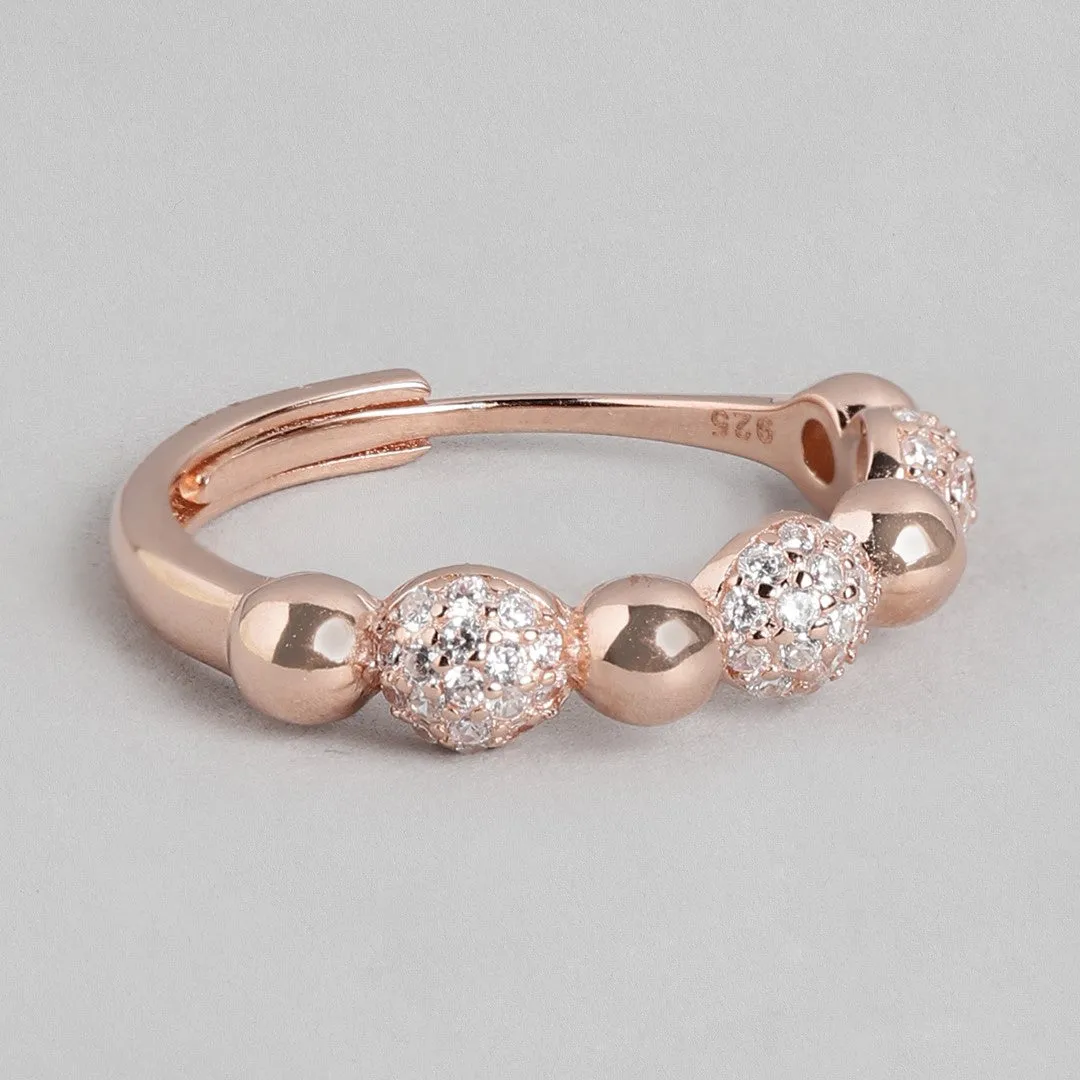 Glistening Cascade Rose Gold-Plated 925 Sterling Silver Ring (Adjustable)