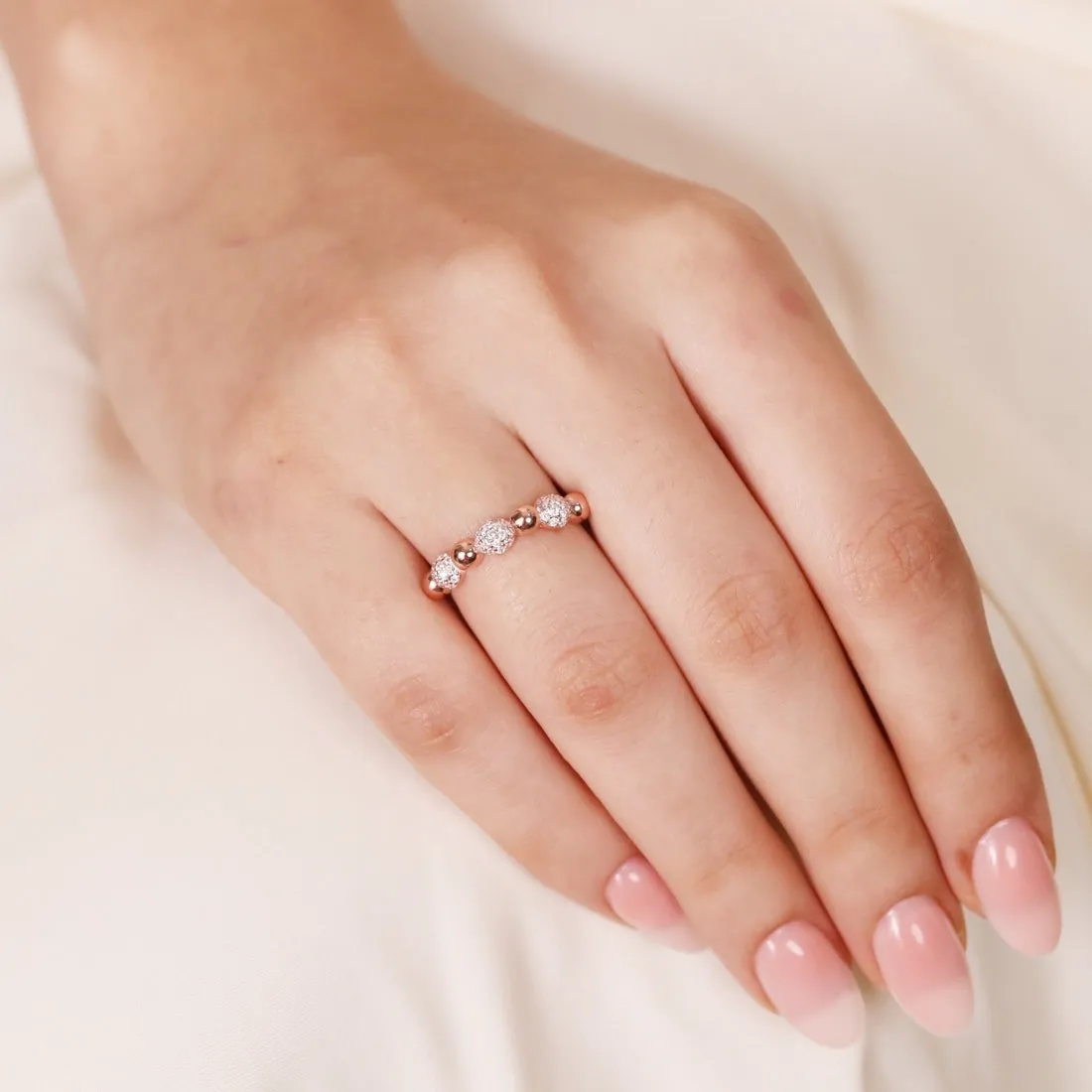 Glistening Cascade Rose Gold-Plated 925 Sterling Silver Ring (Adjustable)