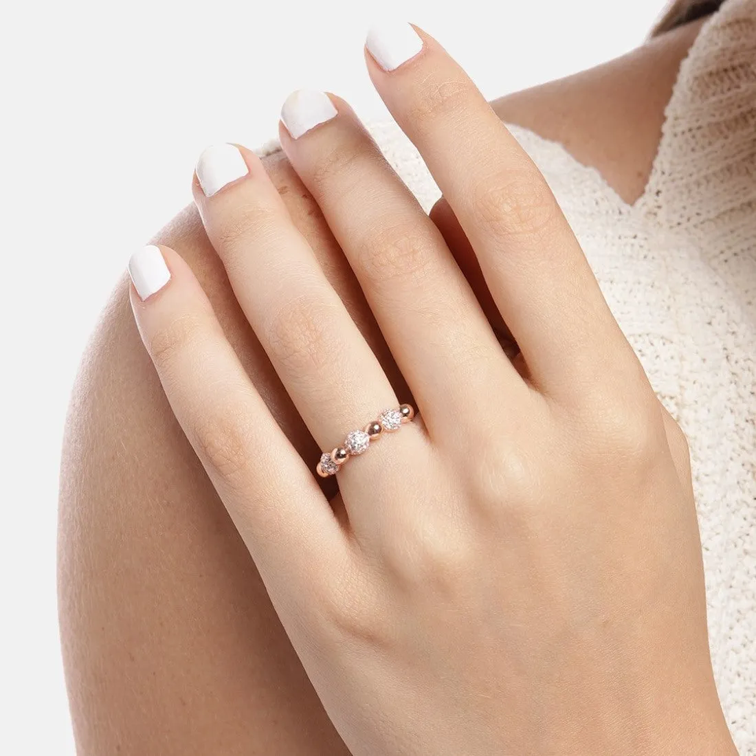 Glistening Cascade Rose Gold-Plated 925 Sterling Silver Ring (Adjustable)