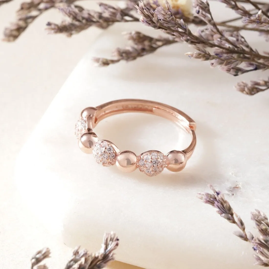 Glistening Cascade Rose Gold-Plated 925 Sterling Silver Ring (Adjustable)