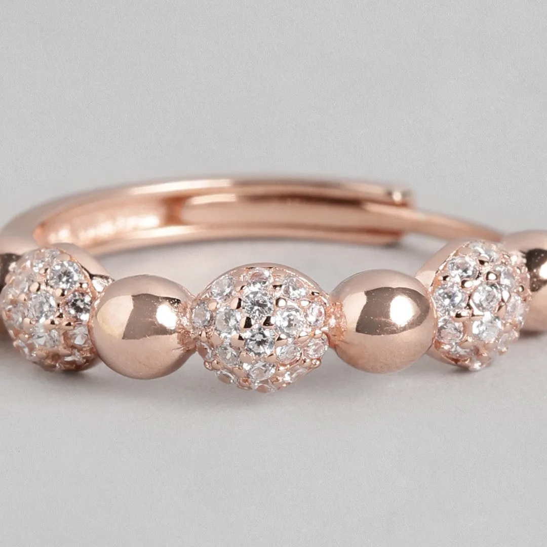 Glistening Cascade Rose Gold-Plated 925 Sterling Silver Ring (Adjustable)