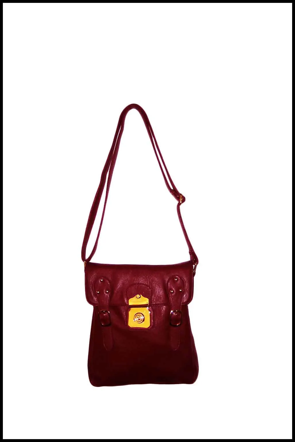 Gold-buckled Messenger Bag with Long Shoulder Strap