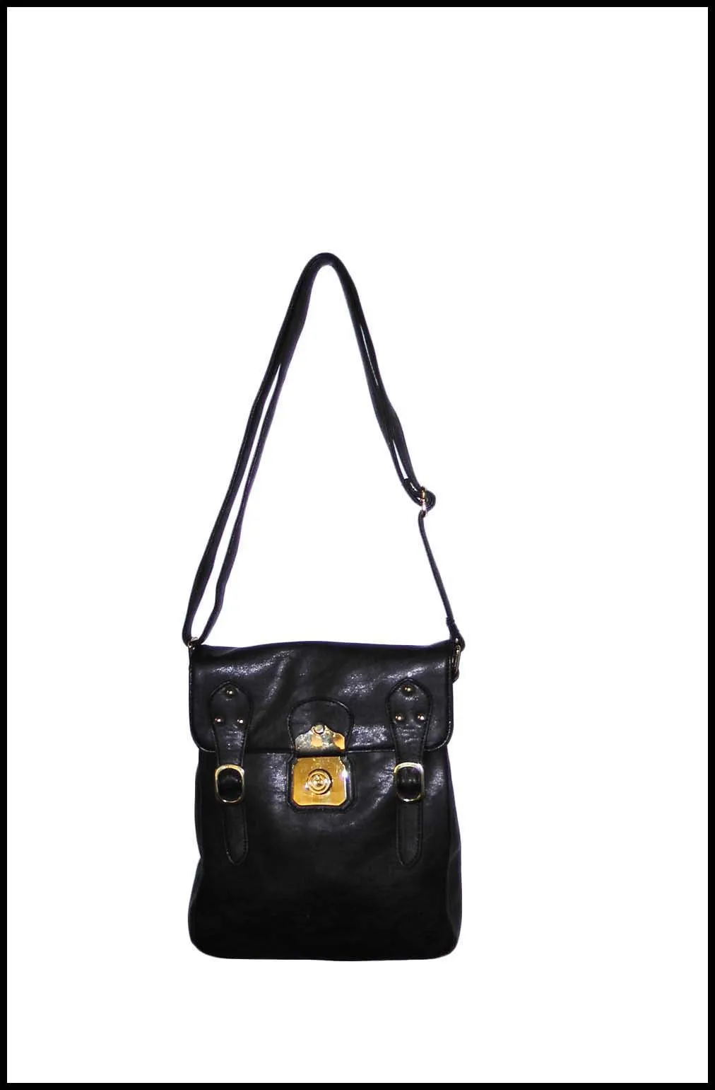 Gold-buckled Messenger Bag with Long Shoulder Strap