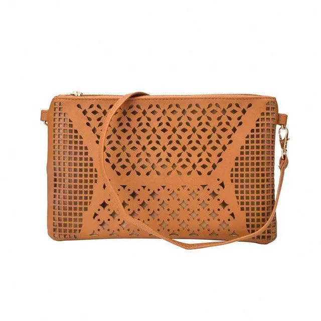 JIARUO Vintage Hollow Out Flower Envelope Bag Small Women Leather Crossbody bag Shoulder bag Messenger bag Clutch Handbag Purses
