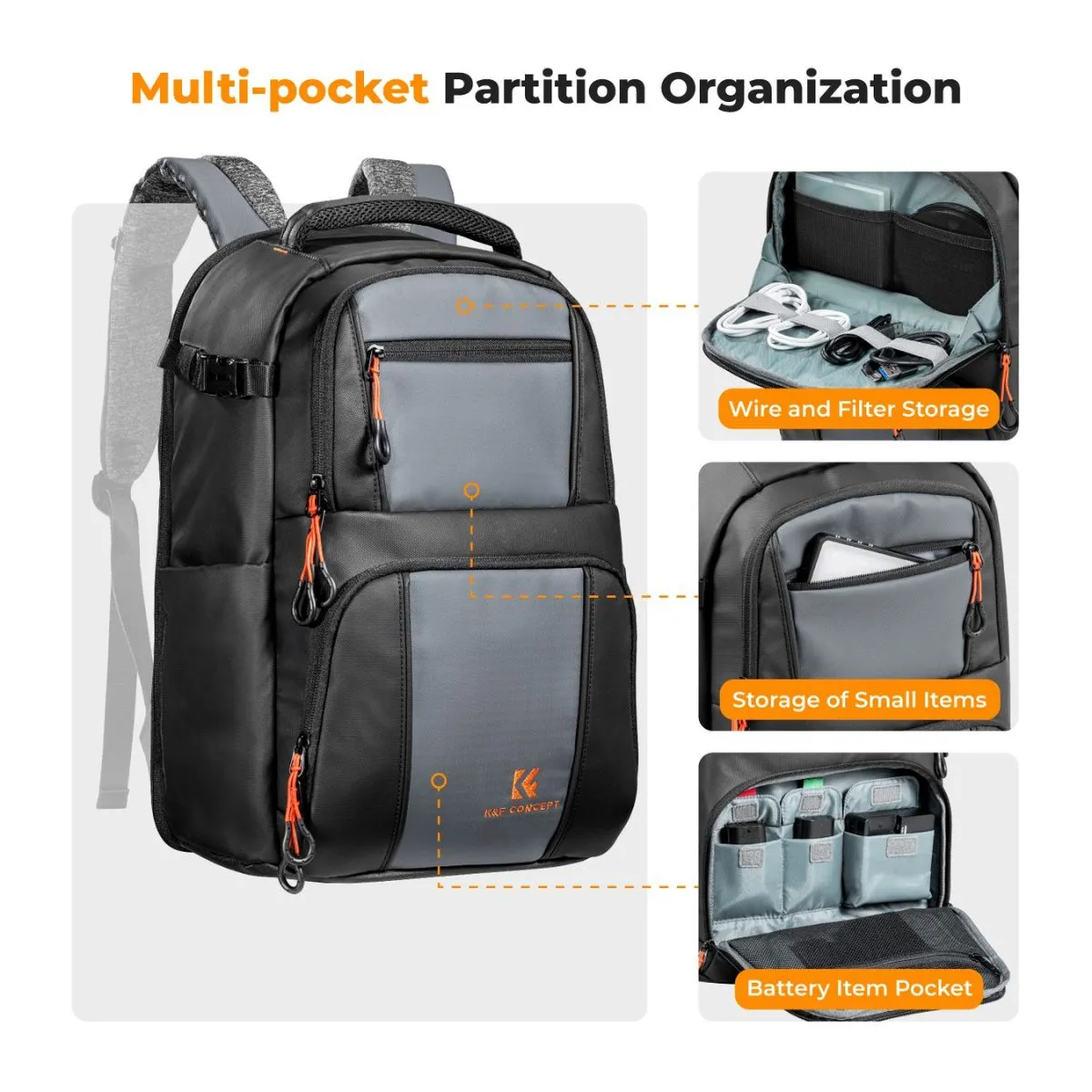 K&F Concept 30L Beta Camera Backpack V2 with 15" Laptop Compartment, Tripod Holder, Quick Side & Rear Access Pockets, Large Capacity Storage Bag for Sony Fujifilm Canon Nikon Lumix DJI, Lens, Battery, Drone, and Photography Accessories