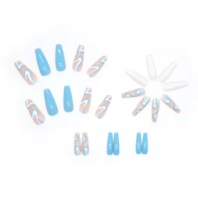 Long Ballet Wear a Foreign Trade Factory Direct Sales Best-Selling Nail Beauty 24 Pieces Blue and White Tune Cool Summer