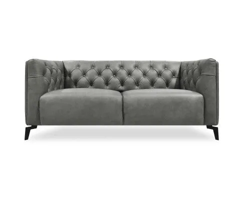 Luxe 2pc Genuine Forli Leather Sofa Set 2.5-3.5 Seater Lounge Couch -Dark Grey