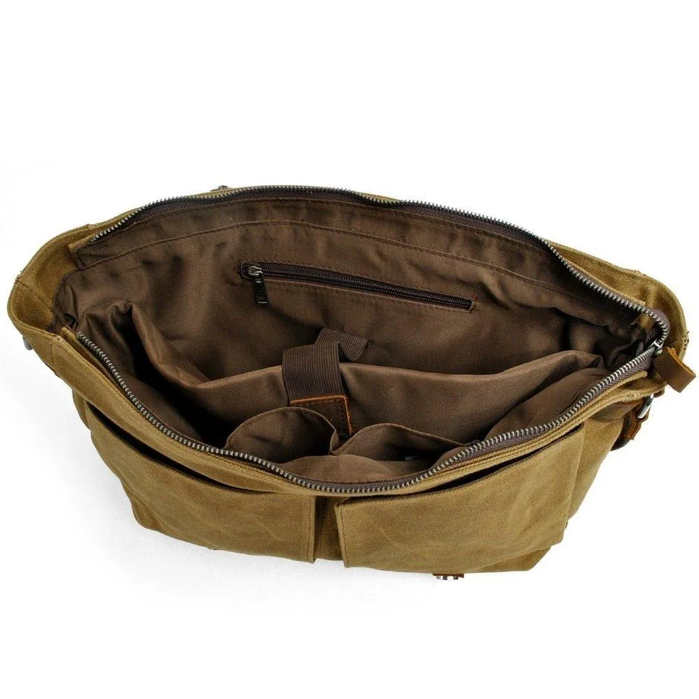 Mens Wax Canvas Messenger Bag for Laptop