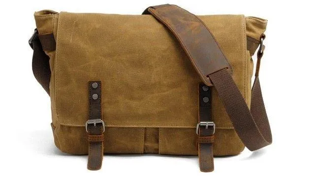 Mens Wax Canvas Messenger Bag for Laptop