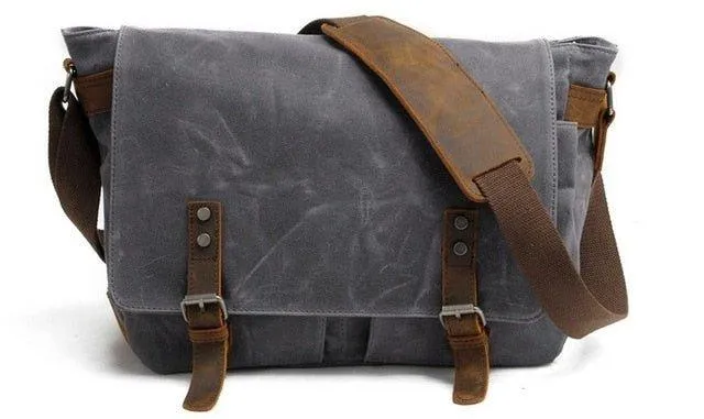Mens Wax Canvas Messenger Bag for Laptop