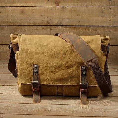 Mens Wax Canvas Messenger Bag for Laptop