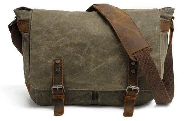 Mens Wax Canvas Messenger Bag for Laptop