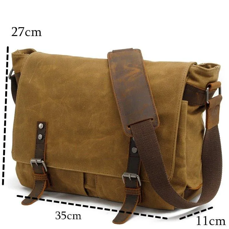 Mens Wax Canvas Messenger Bag for Laptop