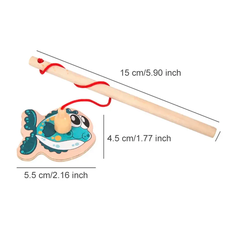 Montessori Wooden Magnetic Fishing Toys for Kids Cartoon Marine Life Cognition Fish Games Education Parent-Child Interactive Toy