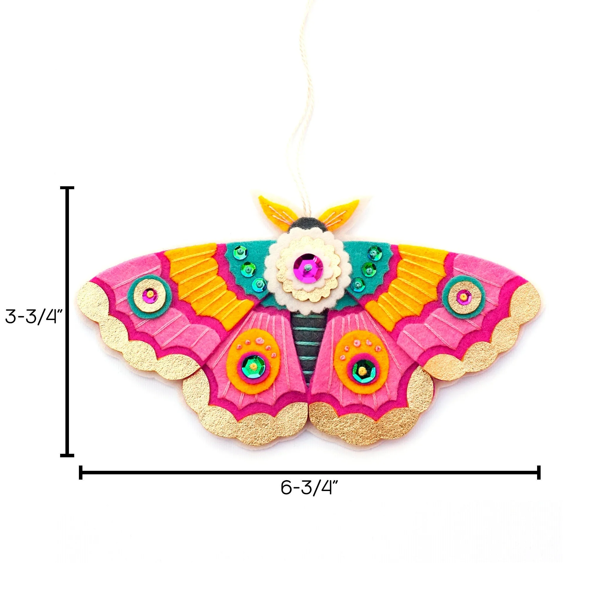 Pink Perfection Moth Wool Felt Ornament PDF Pattern