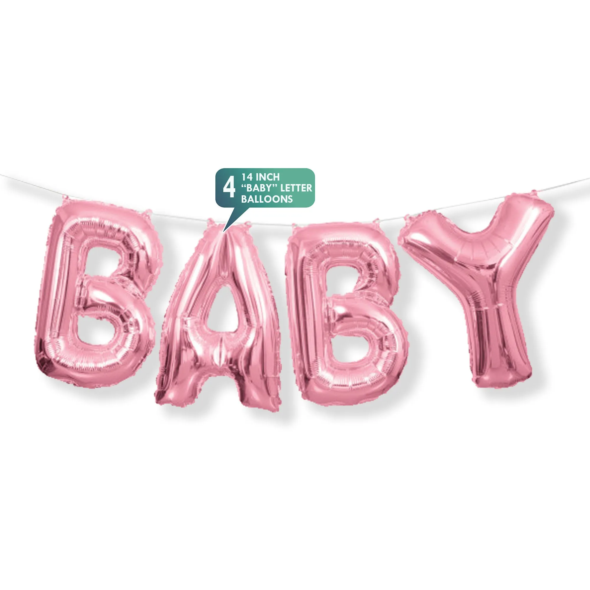 Pink "Baby" Foil Letter Balloon Banner Kit for Baby Showers and Birth Announcements, 14"