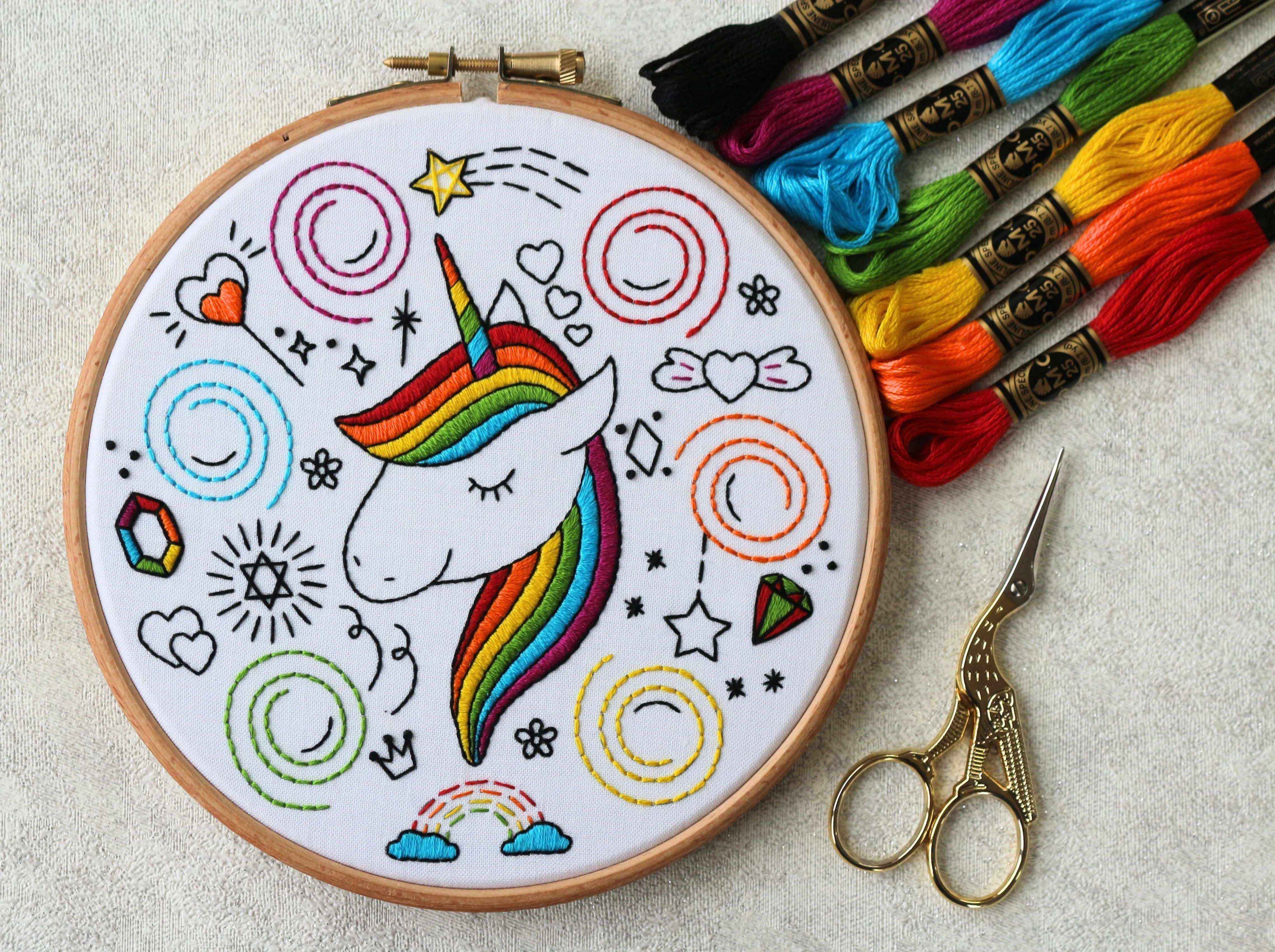 Rainbow Unicorn Embroidery Kit