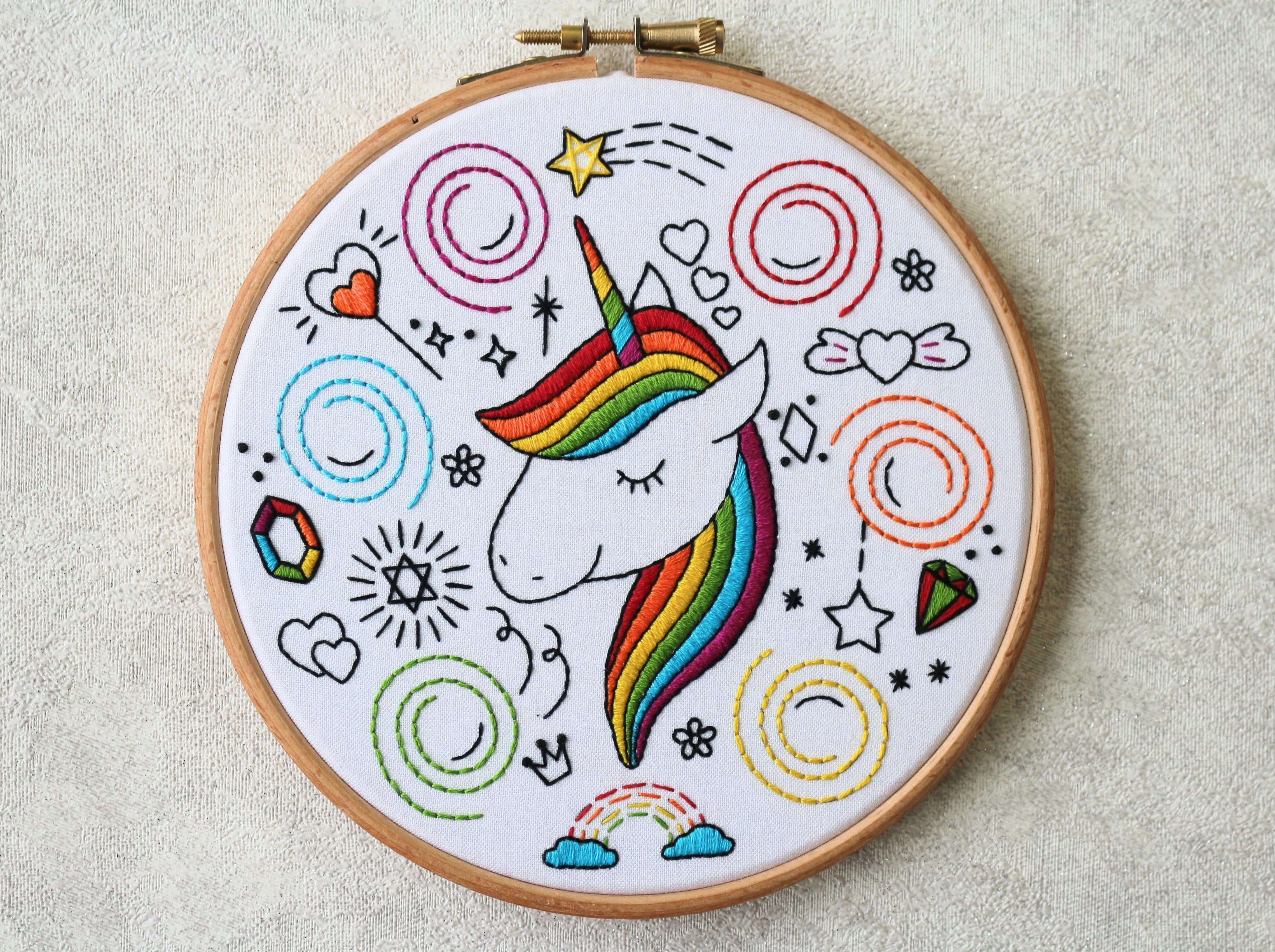 Rainbow Unicorn Embroidery Kit
