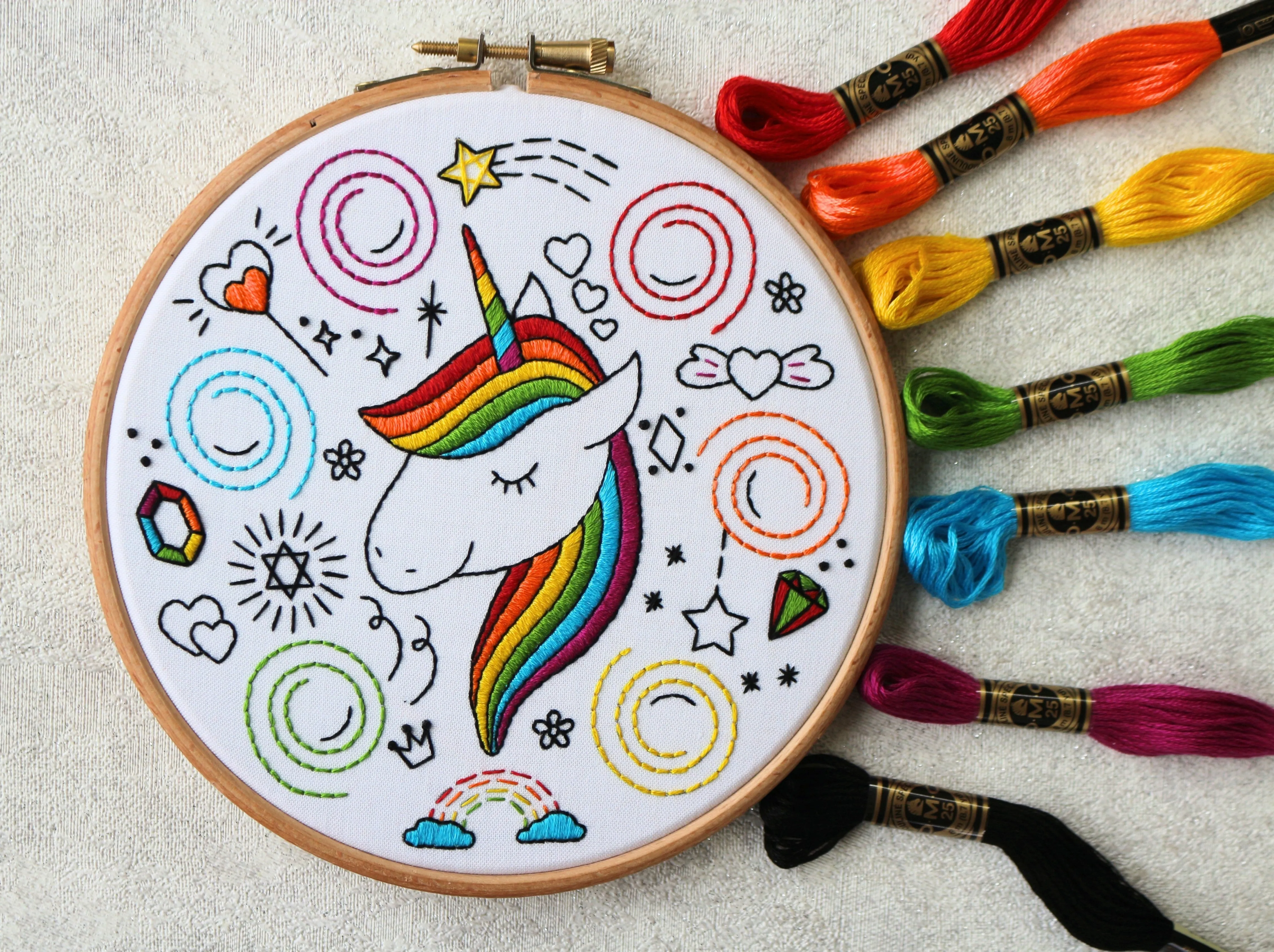 Rainbow Unicorn Embroidery Kit