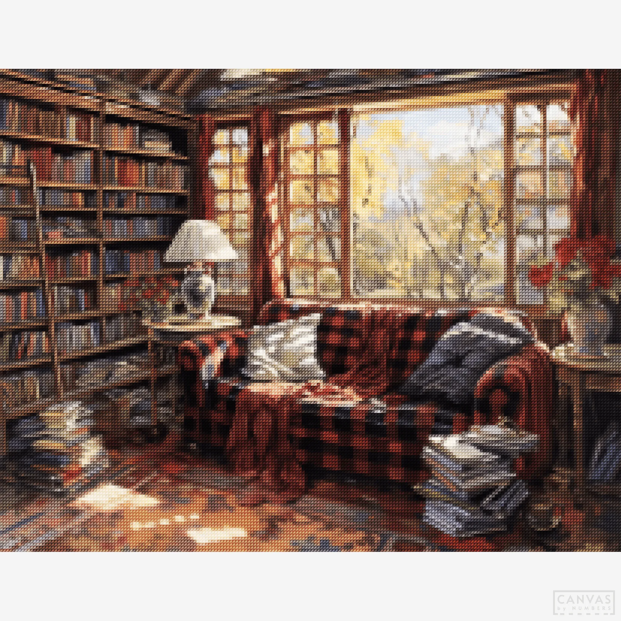 Reader's Haven - A Bookshelf Diamond Painting