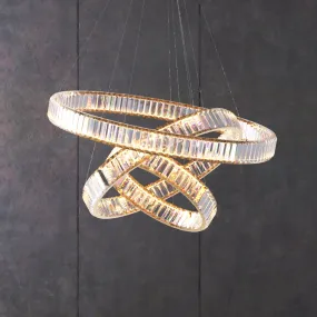 RING 3 Layers Modern Style Round Crystal Chandelier Pendant Light Tri-color