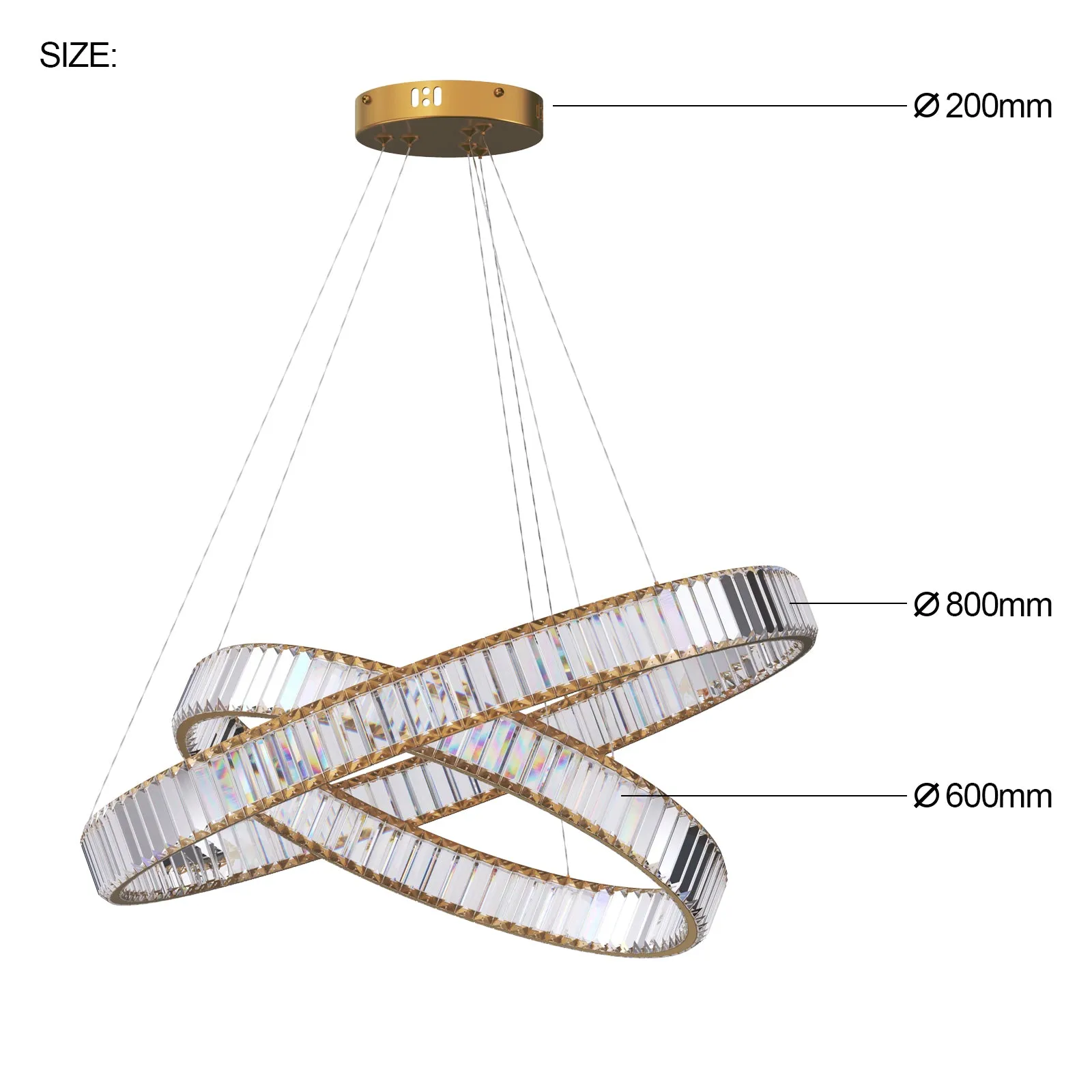 RING Double Layer Modern Style Round Crystal Chandelier Pendant Light Tri-color