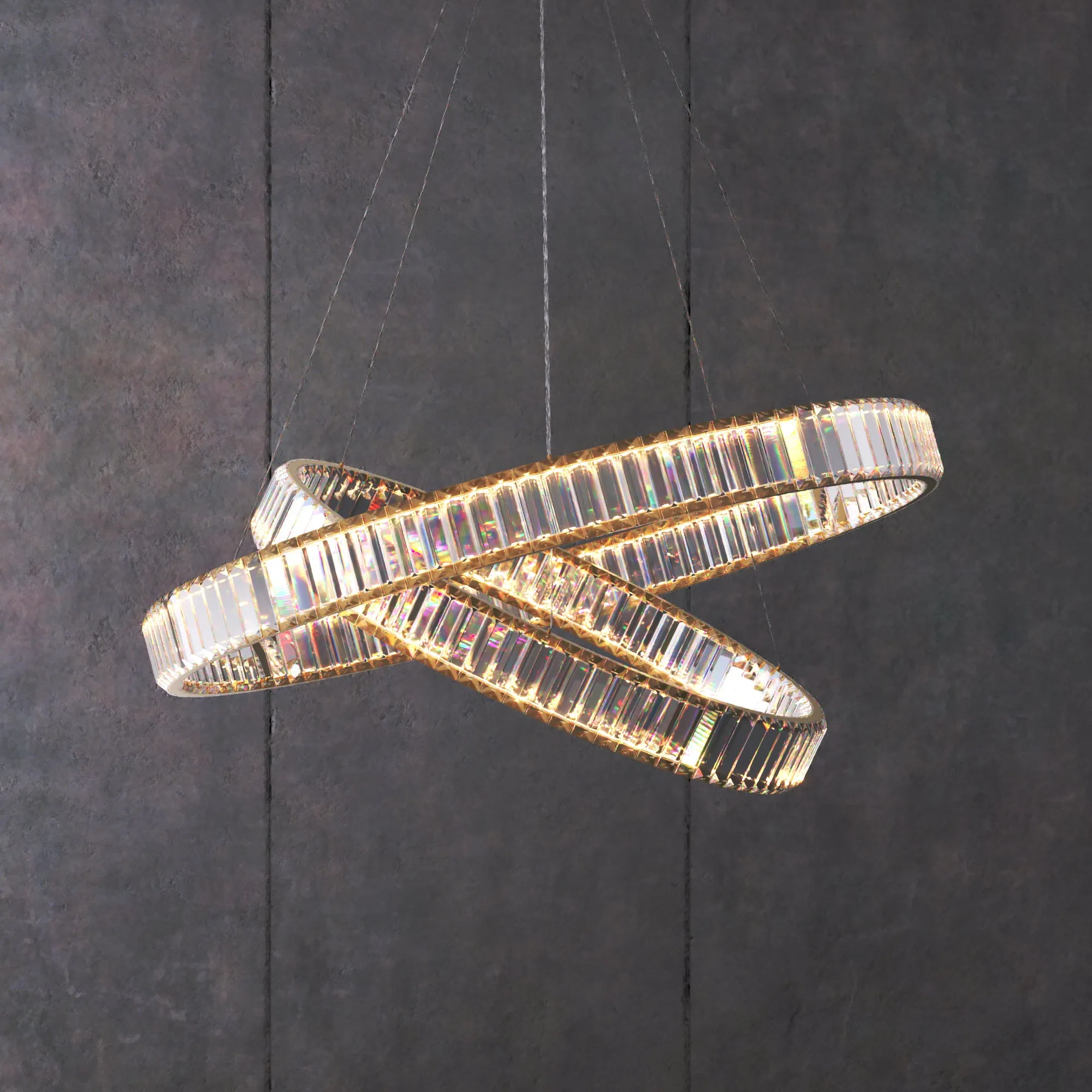 RING Double Layer Modern Style Round Crystal Chandelier Pendant Light Tri-color