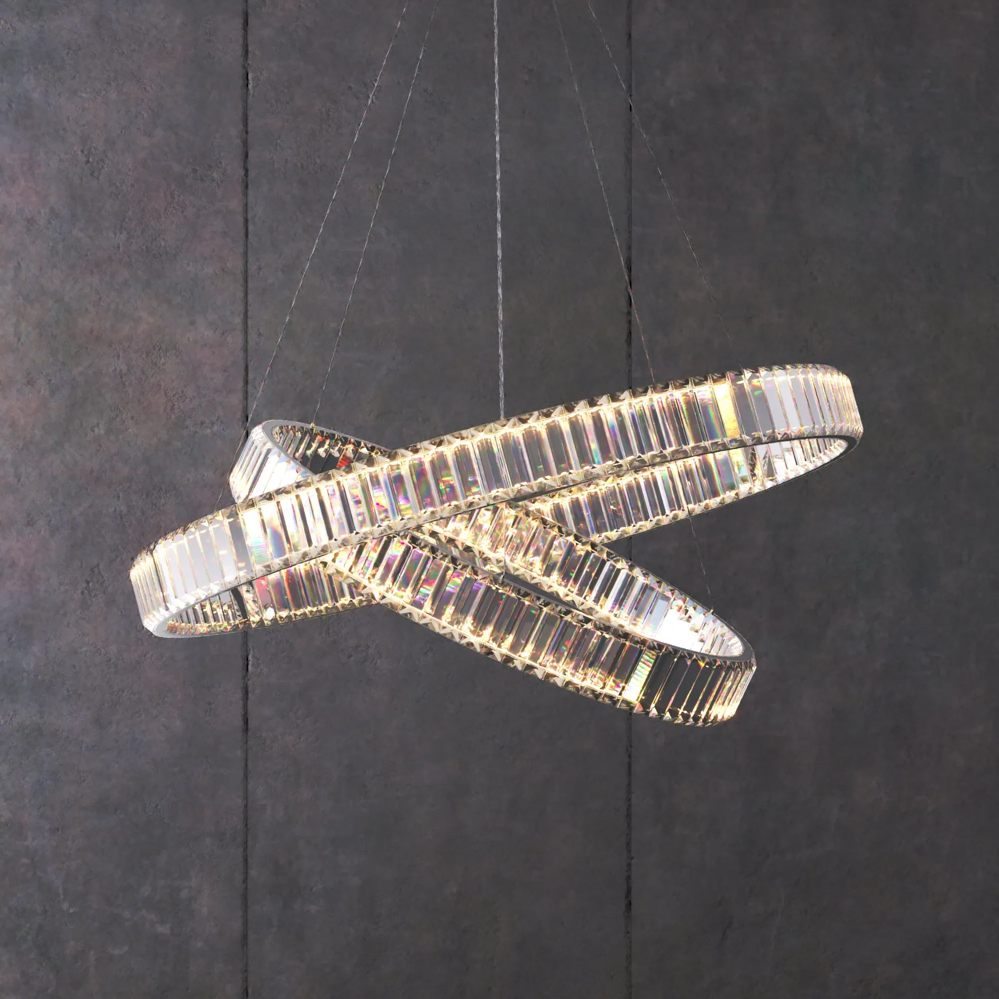 RING Double Layer Modern Style Round Crystal Chandelier Pendant Light Tri-color