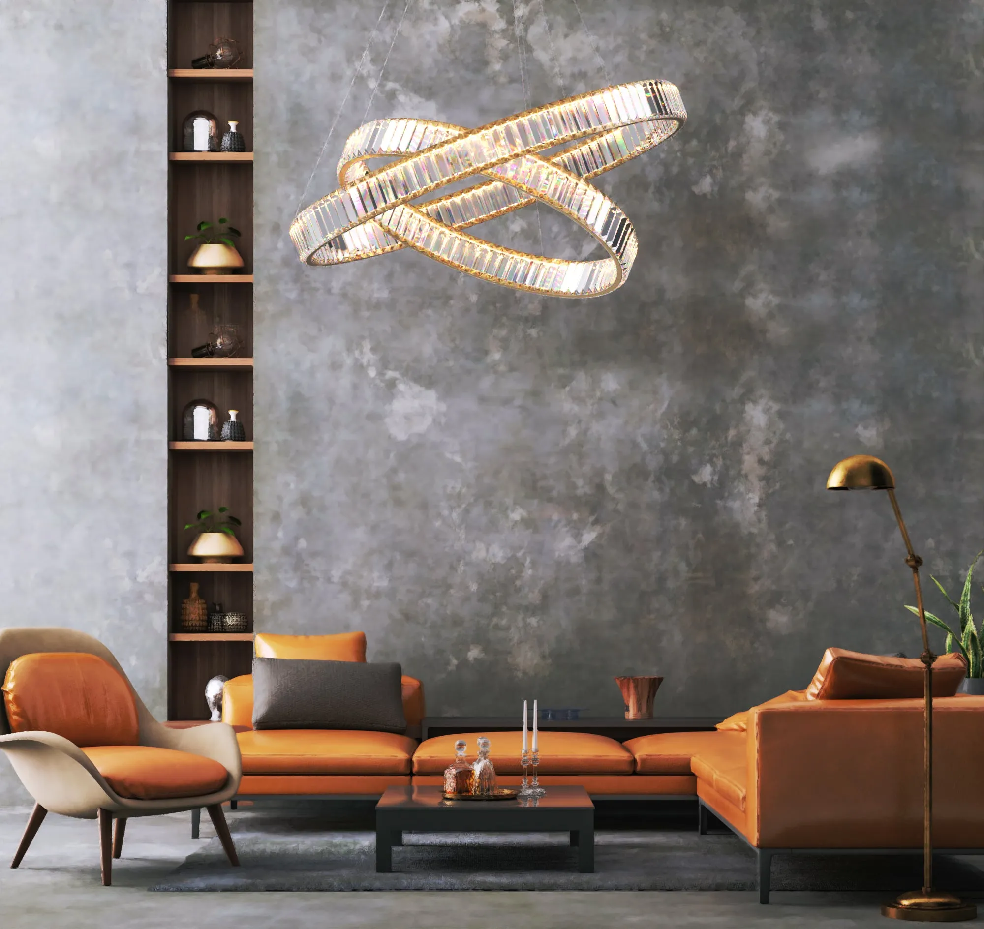RING Double Layer Modern Style Round Crystal Chandelier Pendant Light Tri-color