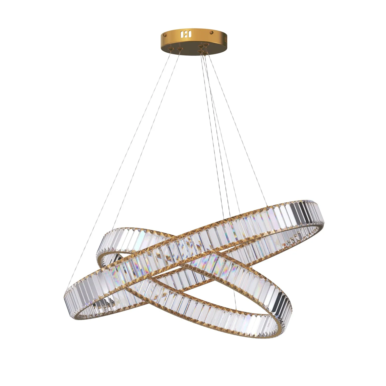 RING Double Layer Modern Style Round Crystal Chandelier Pendant Light Tri-color