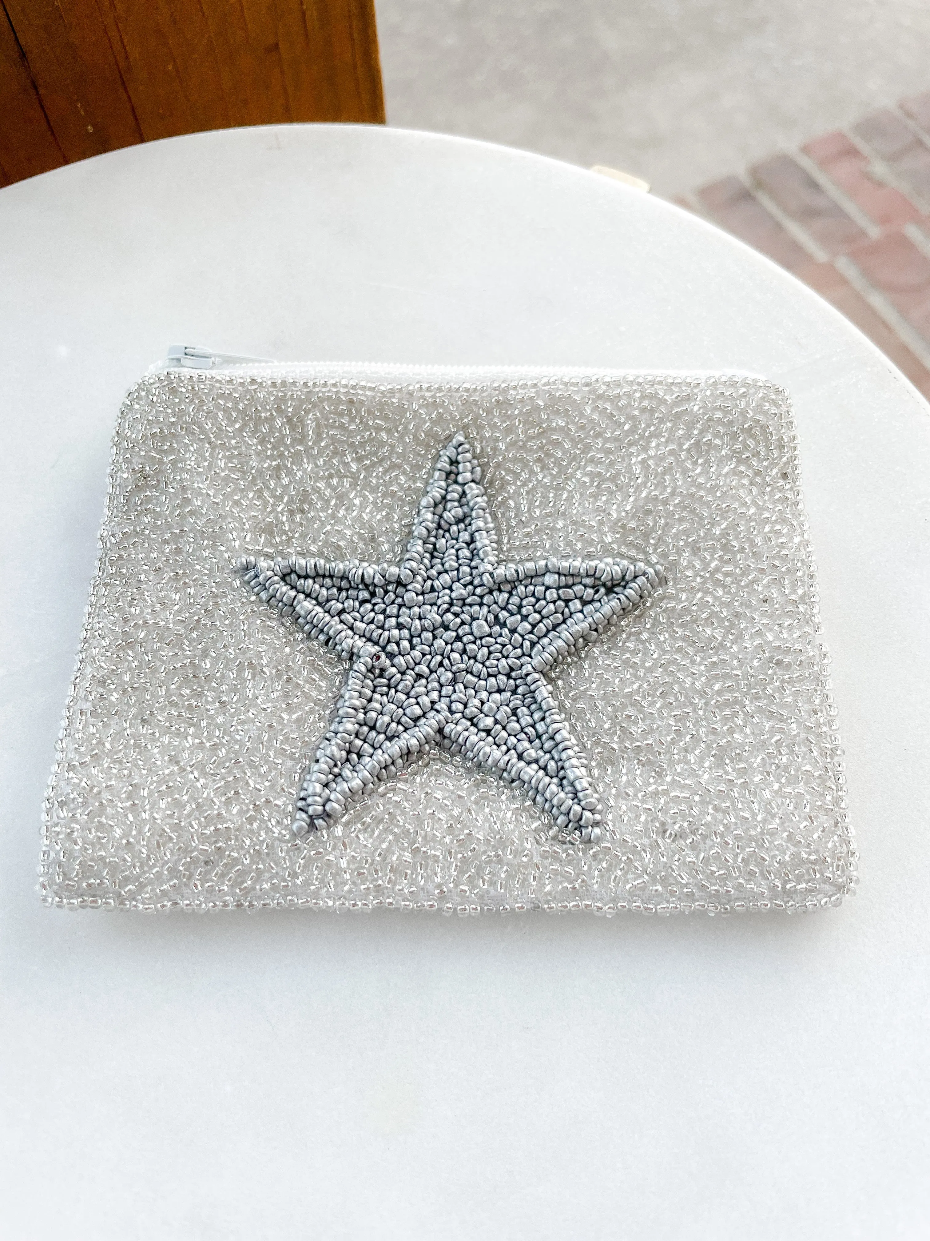 Star Beaded Coin Purse - Silver