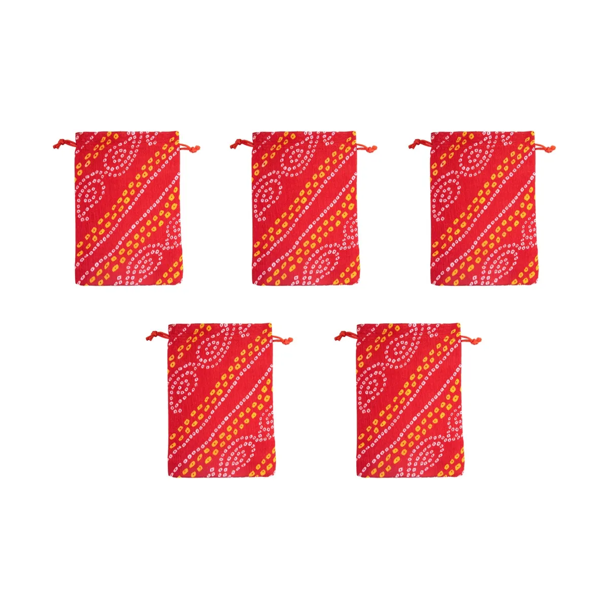 Thamboolam Bag Set - 7 x 5 Inches | 5 Pcs/ Bandhej Material Potli Bag/ Tambula Bag for Wedding/ Assorted Colour