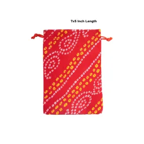 Thamboolam Bag Set - 7 x 5 Inches | 5 Pcs/ Bandhej Material Potli Bag/ Tambula Bag for Wedding/ Assorted Colour