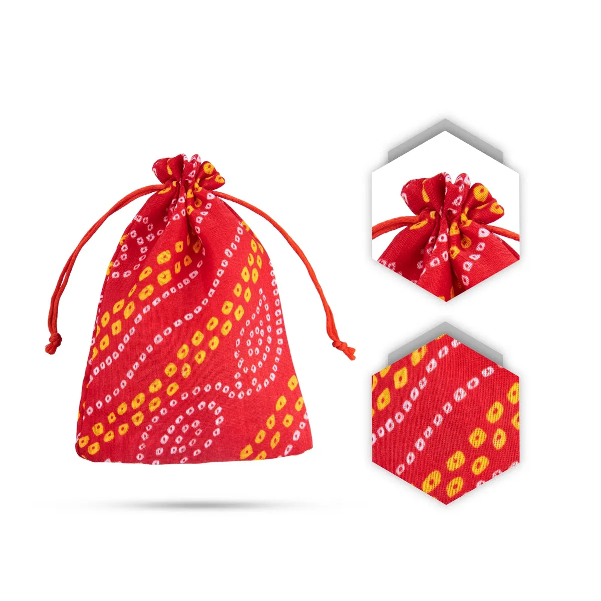 Thamboolam Bag Set - 7 x 5 Inches | 5 Pcs/ Bandhej Material Potli Bag/ Tambula Bag for Wedding/ Assorted Colour