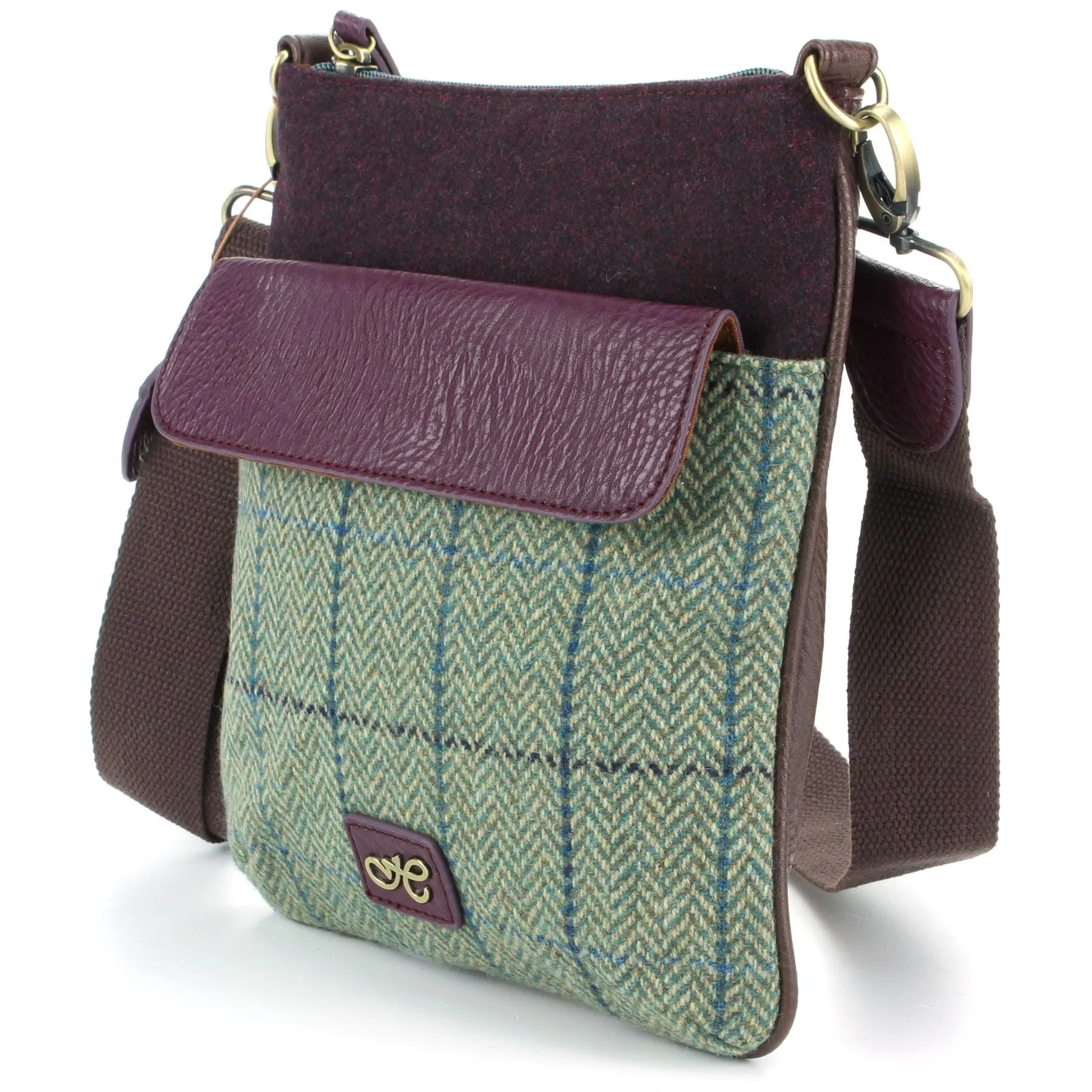Tweed Cross Body Messenger Shoulder Bag Handbag - Green & Blue