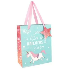 Unicorn Gift Bag with Pink Ribbon & Gift Tag 23cm